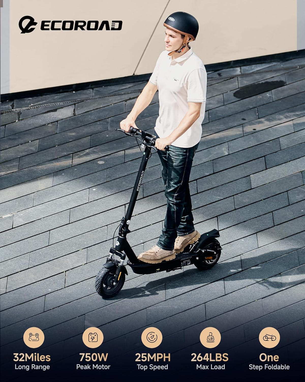 ECOROAD EC10 Electric Scooter for Adults, 500W Motor up to 25 MPH, 32 Miles Long Range, 10