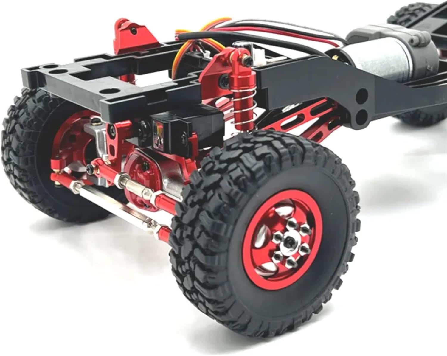 RC Upgrade Parts for MN82 LC79 MN78 1/12 RC Car Upgrade Parts Metal Front and Rear Axle for Chassis Link Rod Pull Rod Mount Shock Absorber Tire Set(Red)