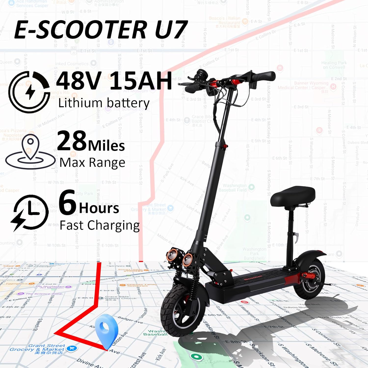 U7 800W All-Terrain Electric Scooter for Adults, 28MPH & 28Miles Range, 10