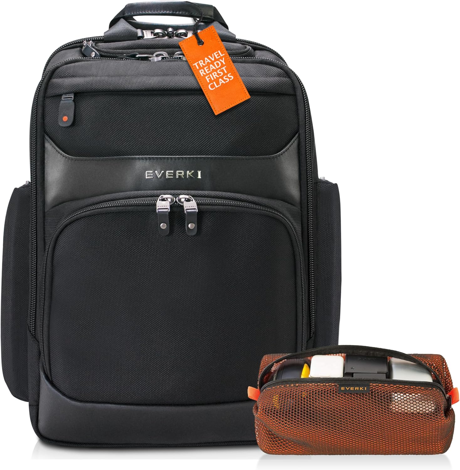 EVERKI Onyx Premium Executive Laptop Backpack (EKP132S17) with Orange Accessory Pouch - Ballistic Nylon Backpack with 17.3