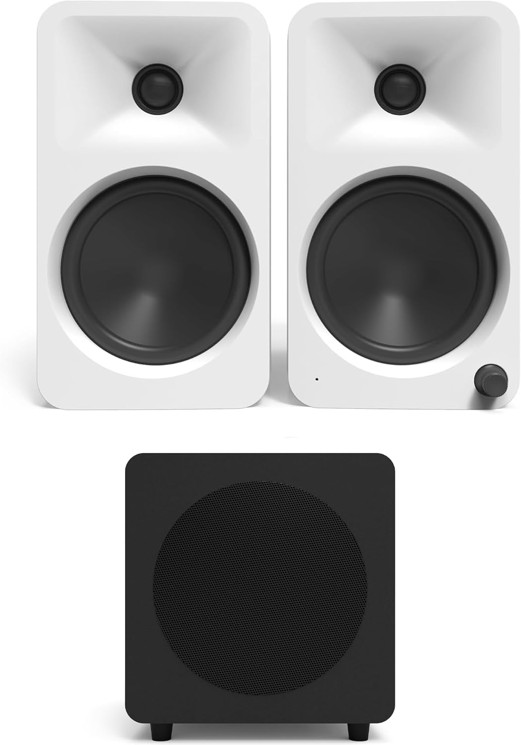 Kanto ORA4MW Pro Audio Bluetooth Desktop Speakers - Matte White Pair with a SUB8VMB Sealed Powered 8