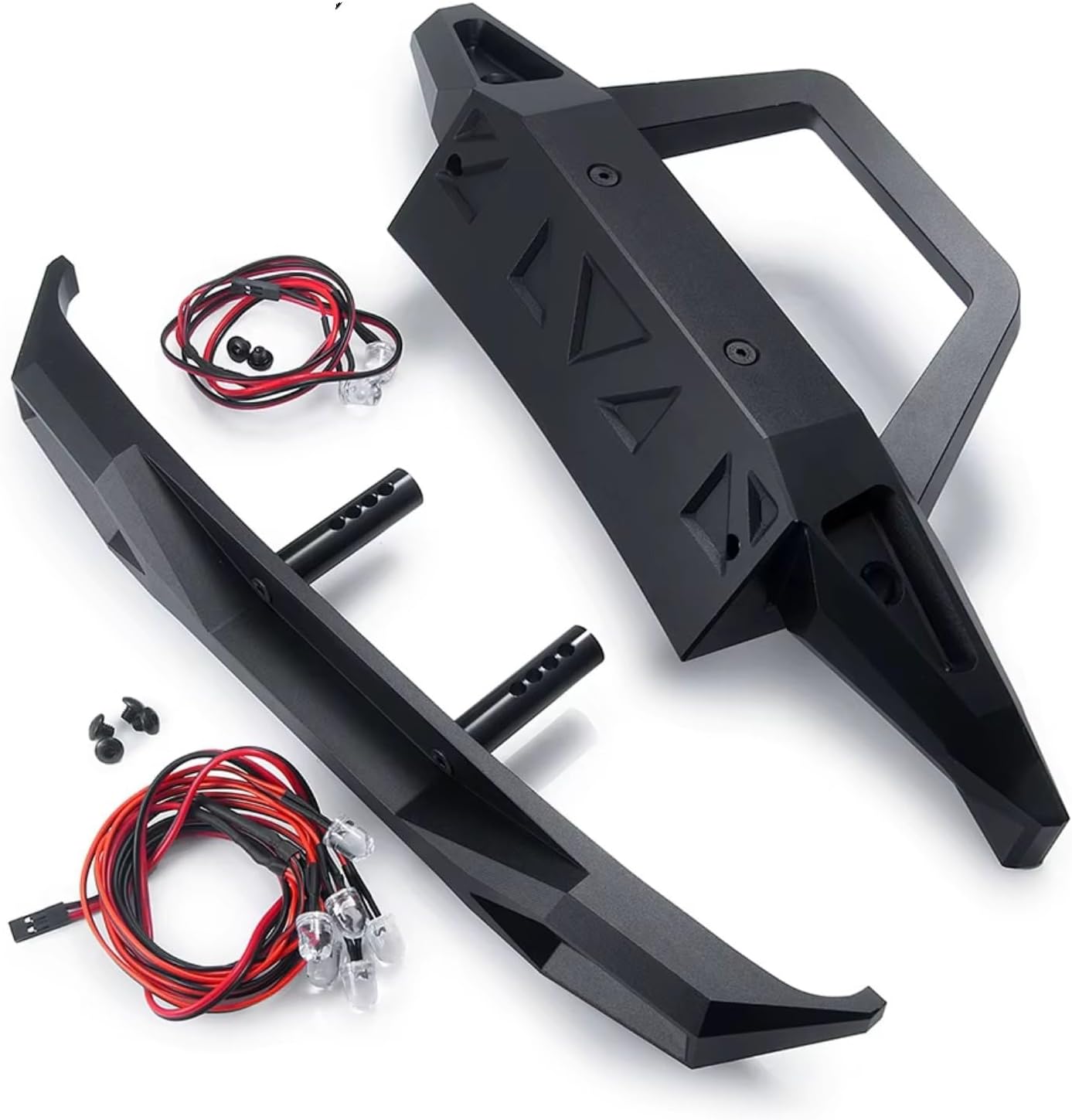 Compatible with Axial SCX6 AXI05000 for Wrangler AXI05001 Trail Honcho 1/6 RC Crawler Car Truck Metal Front Rear Bumper with Light RC Car Part Accessories(1set)