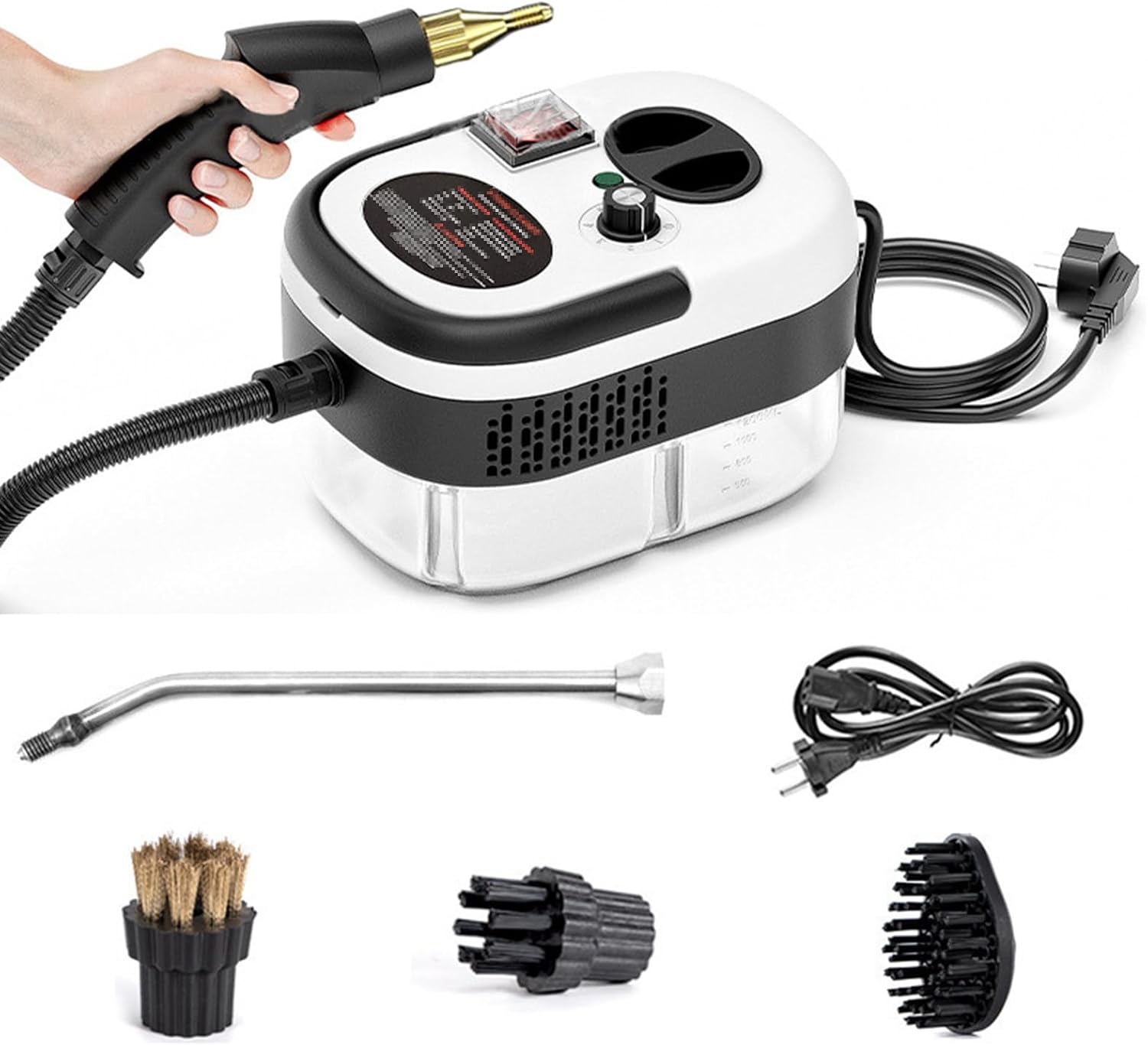 2500W Portable Handheld Steam Cleaner, Multi-Function Nozzle/6-Speed Adjustment, for stain removing kitchen bathroom tiles range hood car windows,A-White