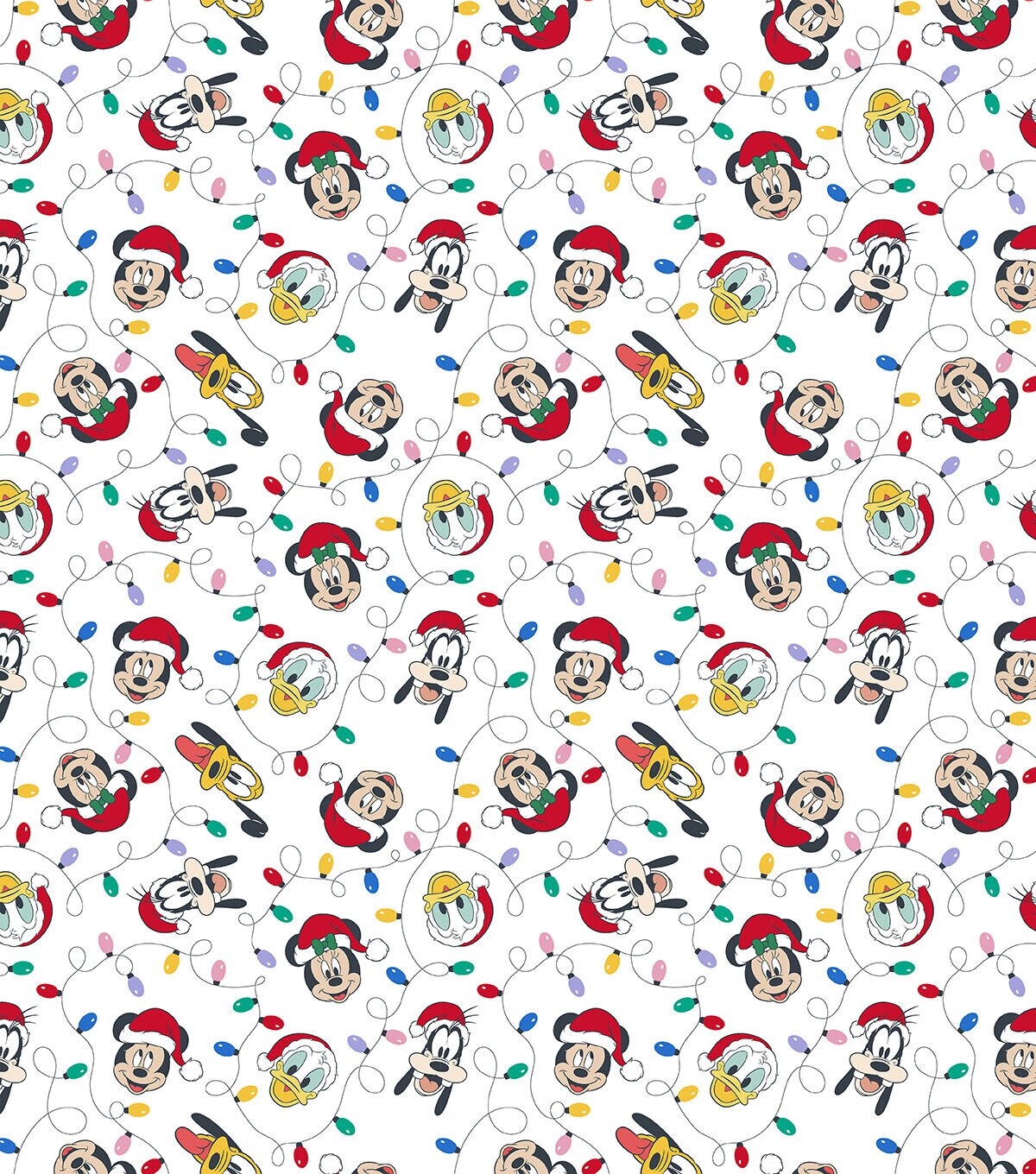 Disney Mickey & Friends With String Lights Christmas Cotton Fabric