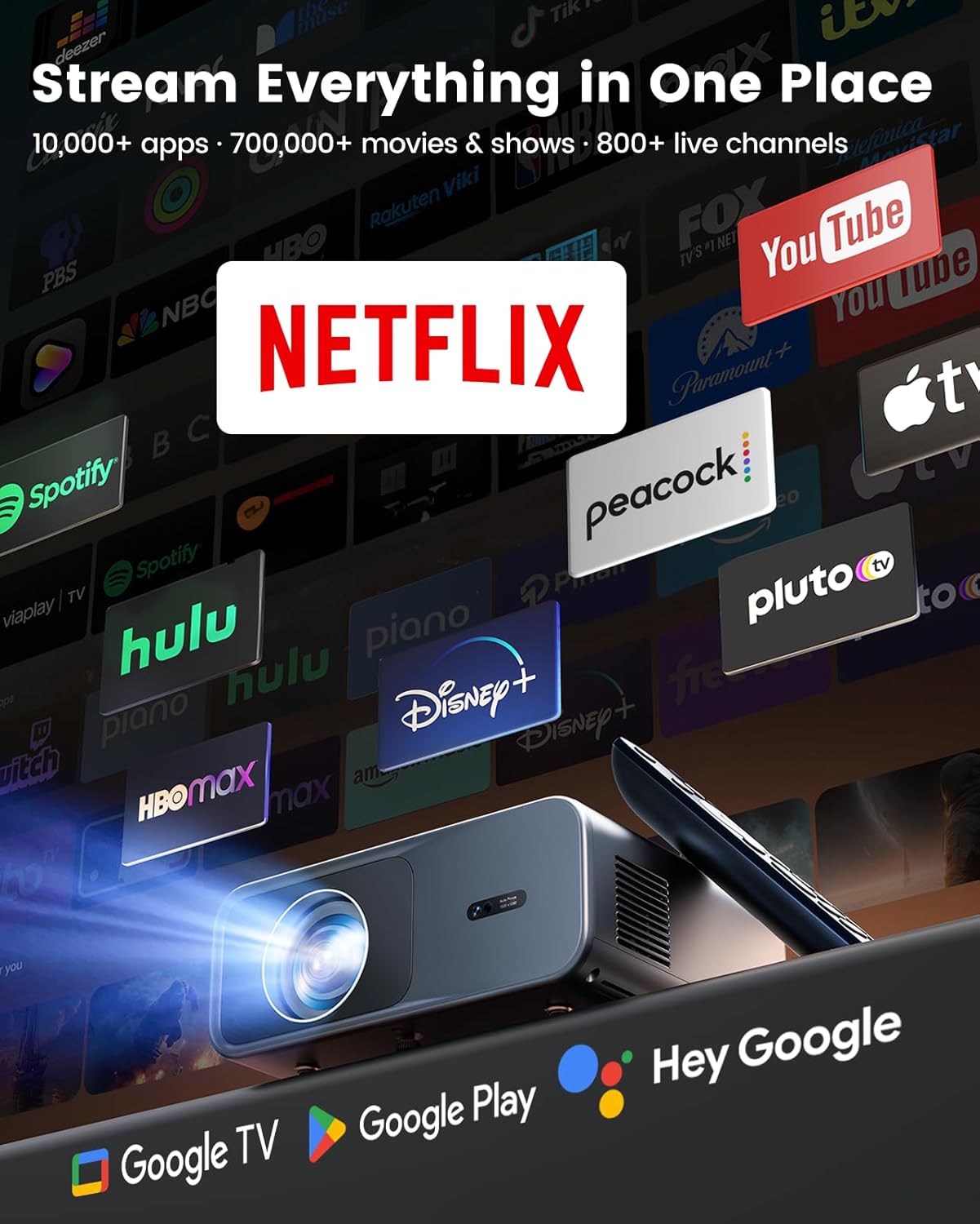 [Official Google TV]Smart Projector 4K Supported with WiFi & Bluetooth
