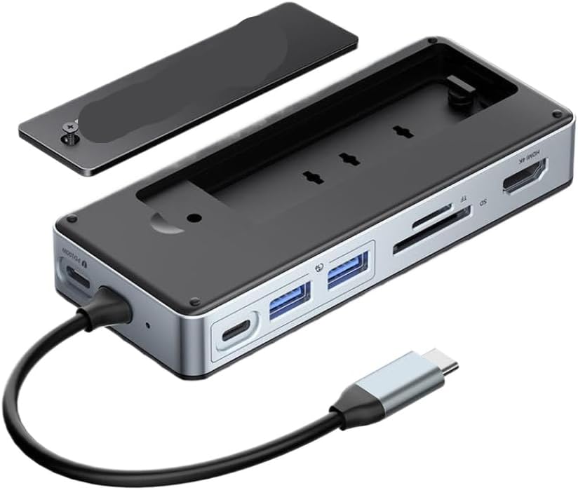 8 in 1 USB Hub Type C Docking Station Splitter Multi Port Socket Adapter M 2 SSD Enclosure NVMe Case Compatible with Computer Accessories(A)