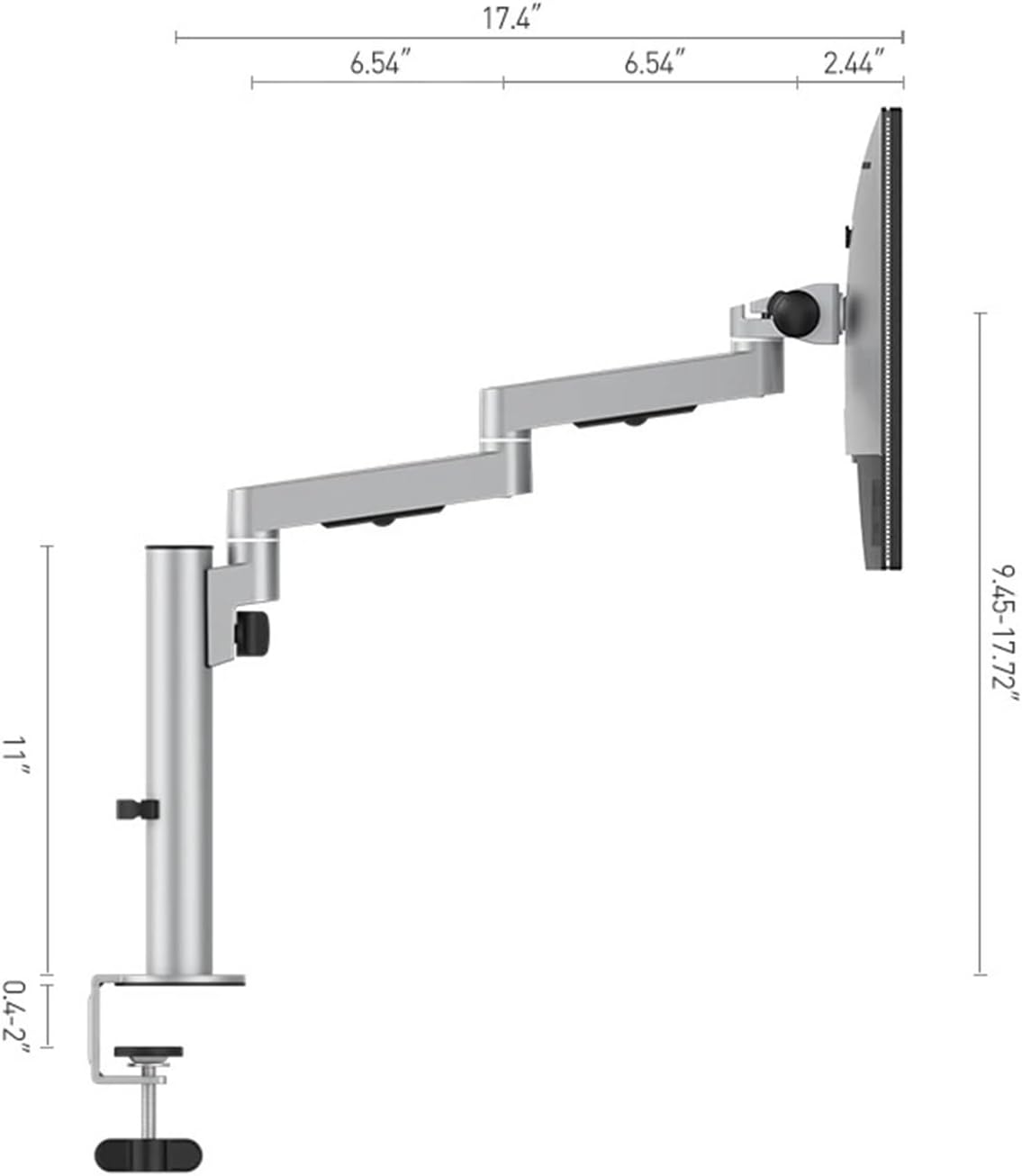 Desk clamp monitor stand, suitable for 17-32 inch screen, aluminum alloy material, 360 degree rotation, load bearing 8kg