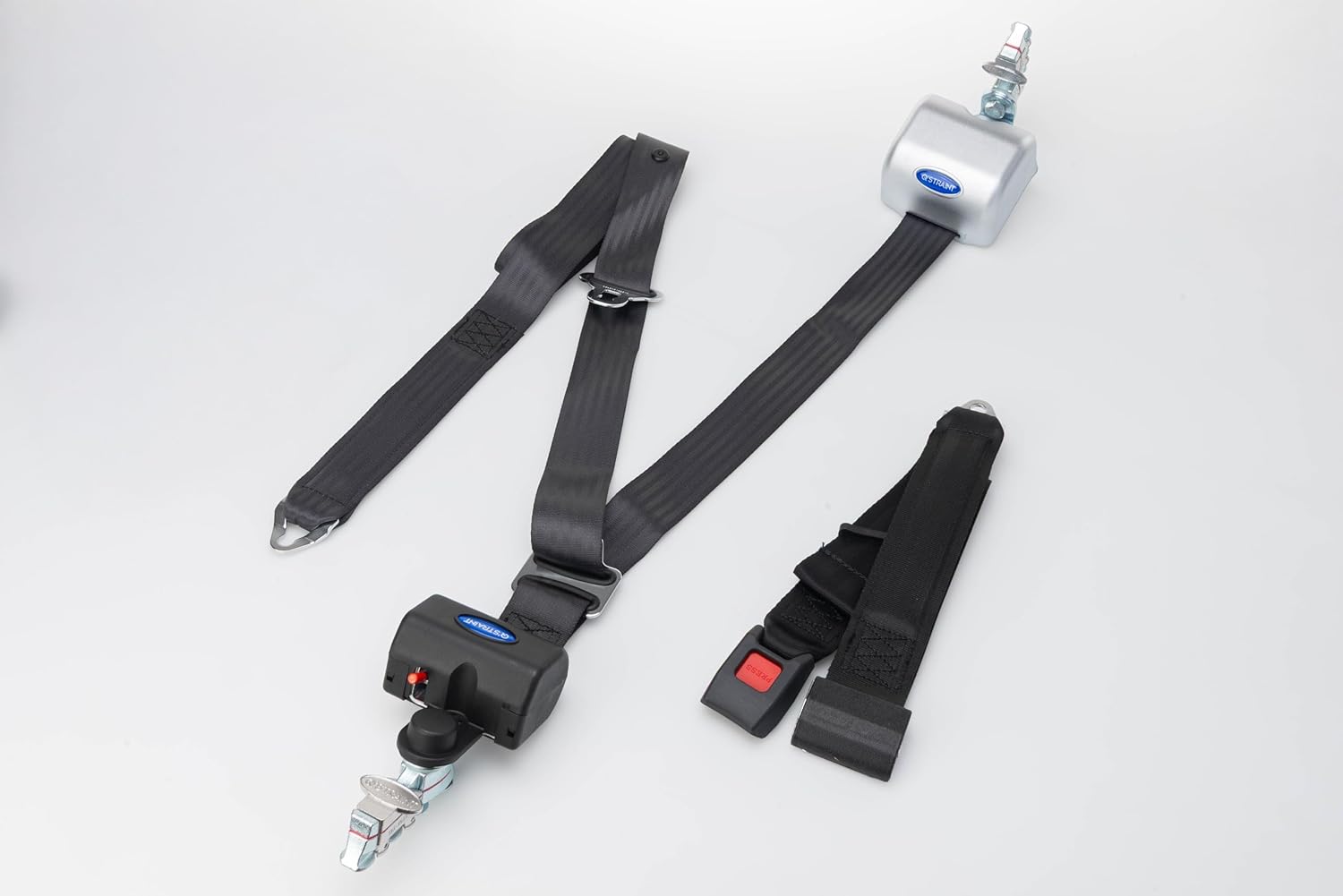 Q’Straint Q8-6327 Retractable Lap & Shoulder Combination Belt with Retractable Height Adjuster – L-Track Mount Top & Bottom, Wheelchair Occupant Securement