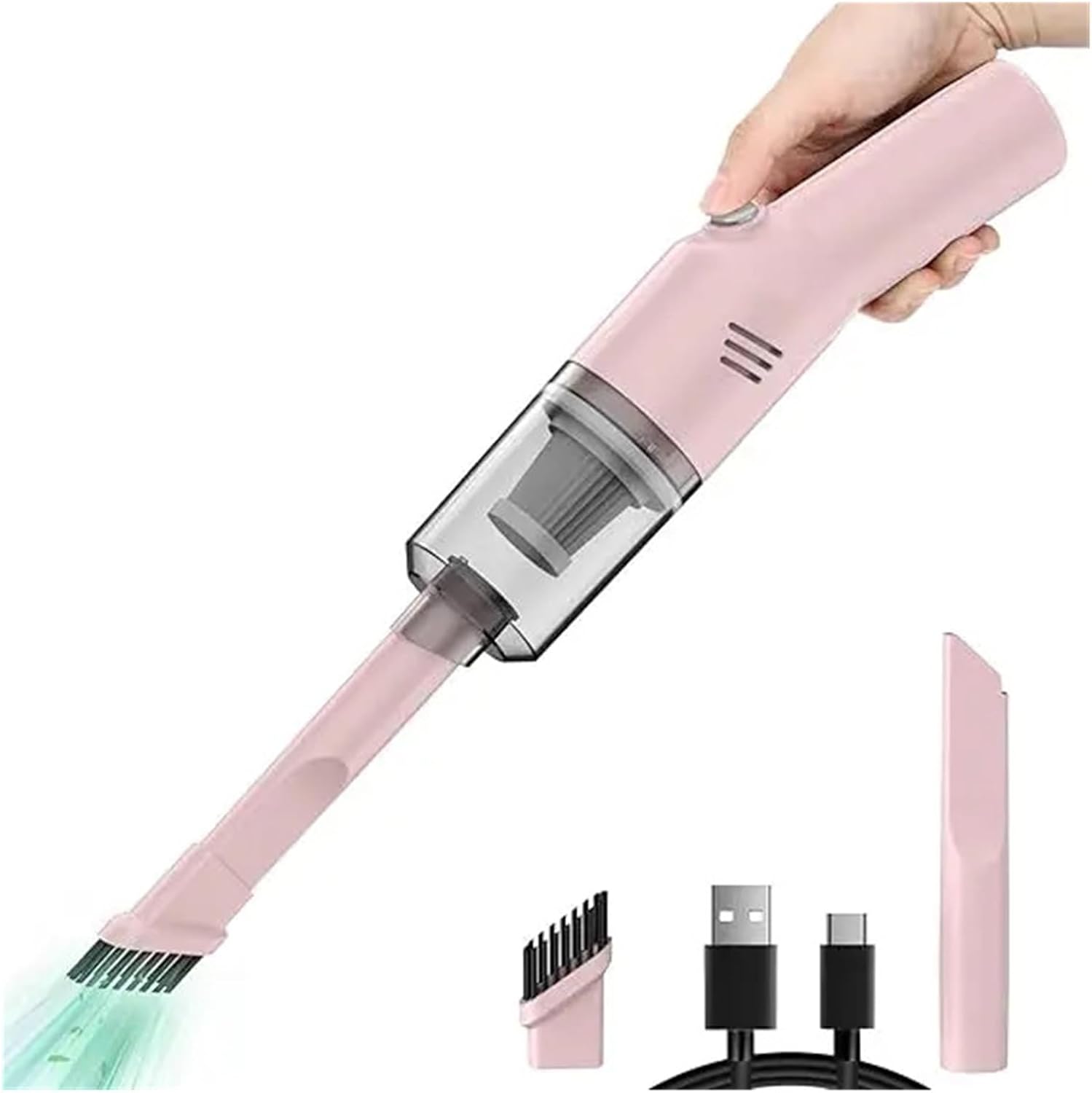 LDGSUPH High Power Portable Mini Car Vacuum Cleaner - Cordless Handheld Rechargeable Vacuum for Desk - Pink V06