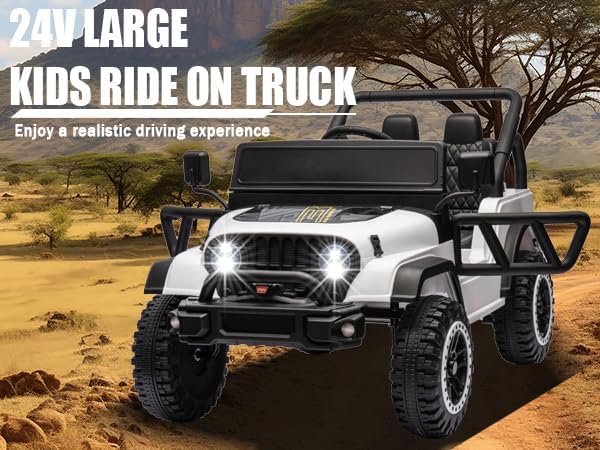 TAICO Kids Ride on Truck 24V 2WD Electric Car for Kids Battery Powered Off-Road Electric Vehicle to Drive 3 Speeds Ride on Cars with Parents Remote Control, Bluetooth, LED Lights Boys Girls Age 3+