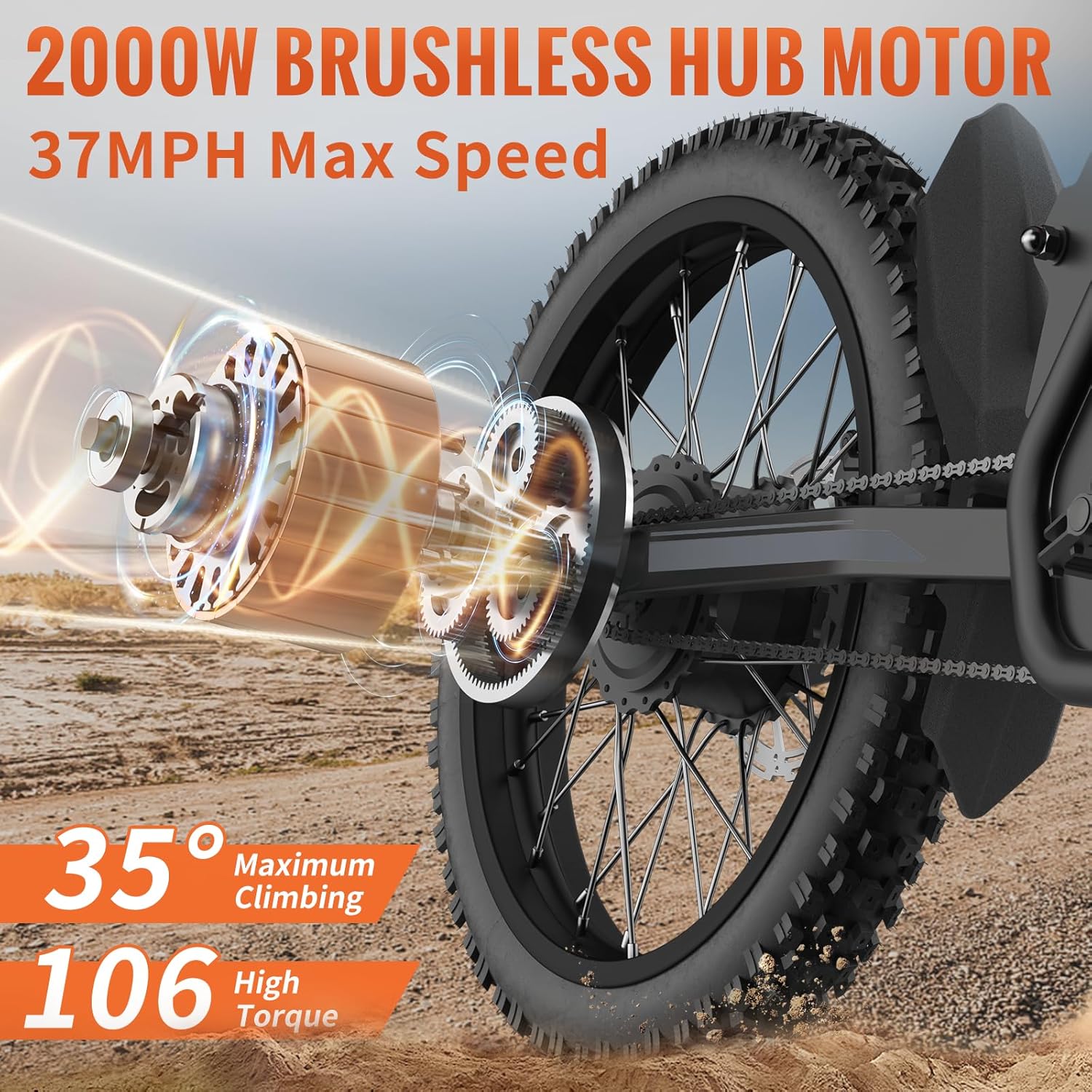 GT73 Electric Dirt Bike for Adults 2000W Electric Bike with 1747Wh(48V 18.2AH*2) Removable Batteries 37MPH/85Mile Range 25