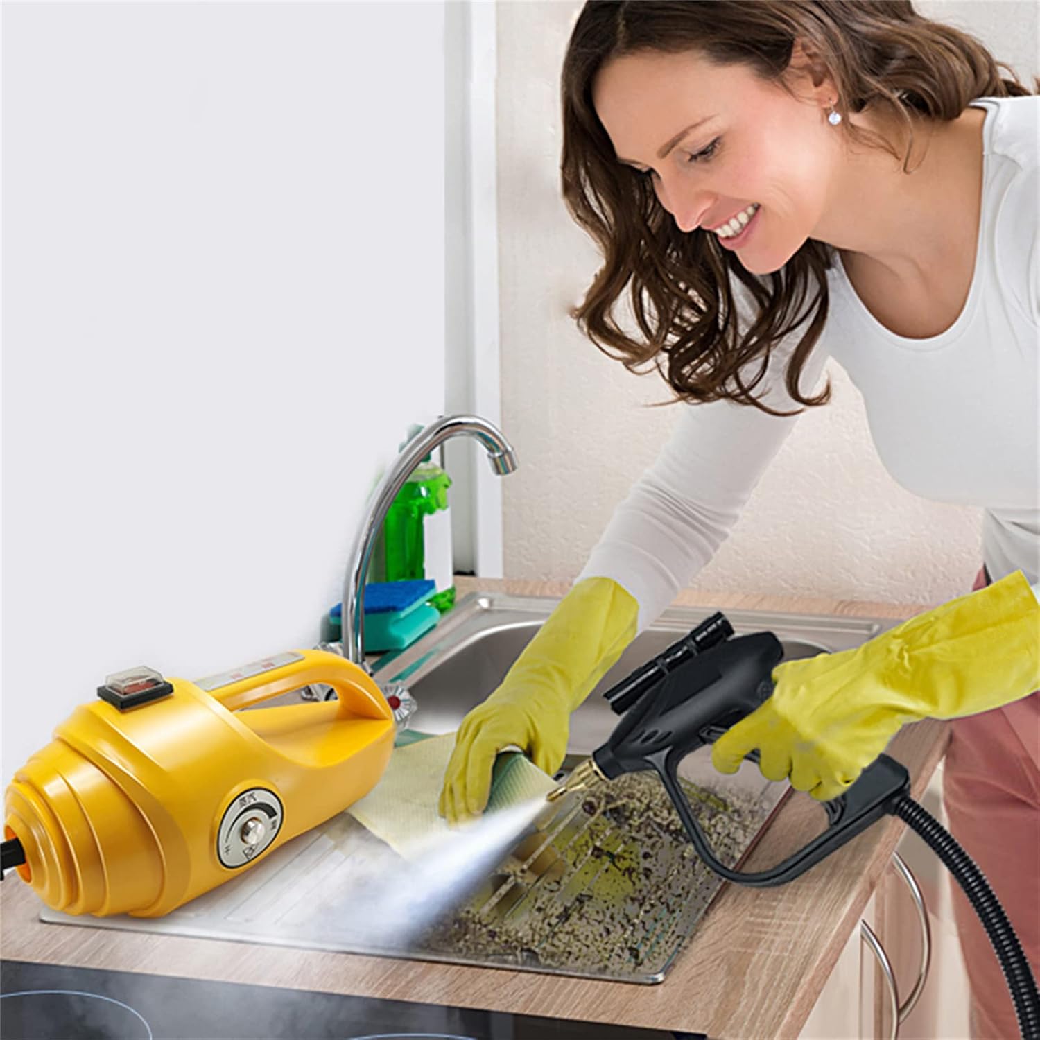 High Pressure Steam Cleaner,2600W Mobile Cleaning Machine Steam Cleaner High Pressure Steam Cleaner Kitchen Range Hood Air Conditioner Cleaning Tools