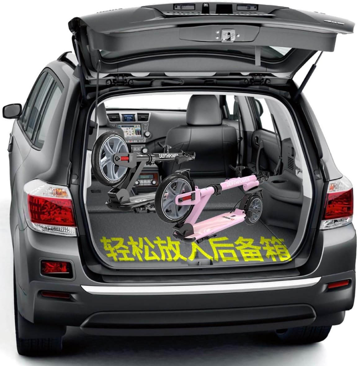 Big Wheels Kick Scooter, Folding Scooter for Ages 6, Lightweight Foldable Design, Adjustable Handlebars, Shock Absorption (Black, L105xW14.5cm, H:86-113cm)