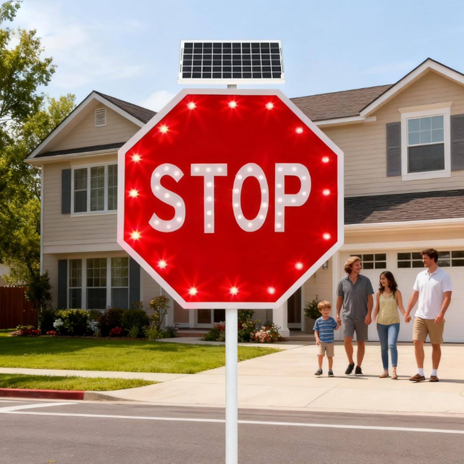 2025 Solar-Powered Flashing Stop Sign - 24 Bright LEDs, High-Intensity Reflective Visibility up to 0.5 Miles, Weather-Resistant Aluminum Traffic Warning Sign, 80cm/31.5in