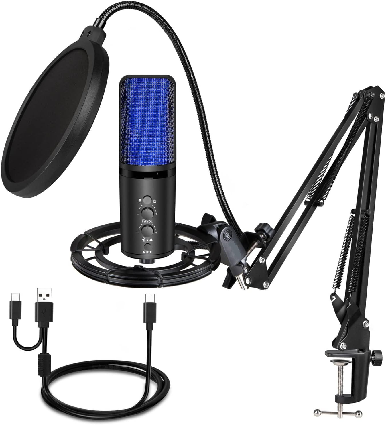 Microphone USB Professional Condenser Microphone For PC Computer Gaming Streaming Recording Podcast Mic With Pop Filter For YouTube,Tiktok Suitable for anchor, dubbing studio, recording, st ( Color :