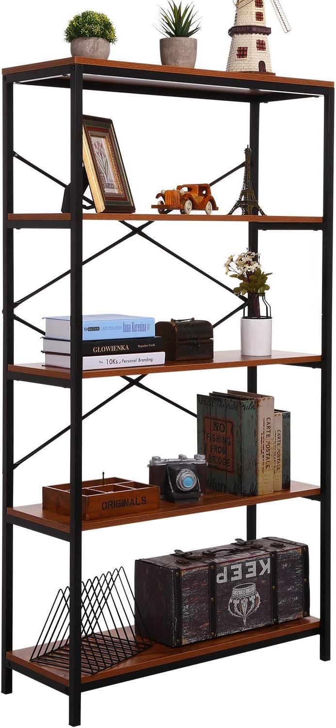 BATHWA Tall Bookcase, Open Bookshelf Modern Wide Book Shelf Wood Metal Industrial Bookcase Furniture Shelving Unit Storage 4 Tier Bookshelf