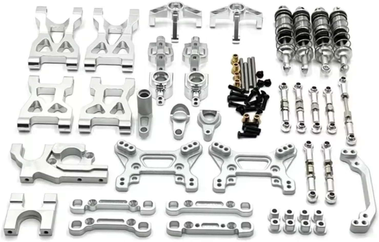 For WLtoys 104072 1/10 Metal For Swing Arm Pull Rod Steering Cup Shock Absorber 13 Piece Kit RC Car Parts Upgrades And Replacements RC Car Upgrade Part(Silver)