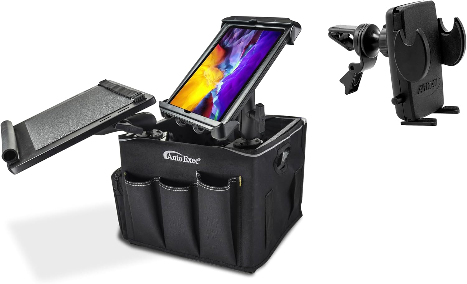 AutoExec Milkcrate Vehicle and Mobile Office Work Station with Apron Organizer, Laptop Tray, Tablet Mount and Phone Vent Clip