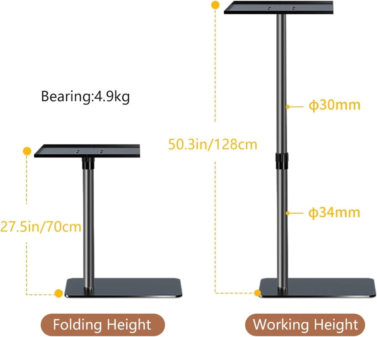 128cm/50'' Floor Standing Metal Stand Multi-angle Adjustable 360 ​​PTZ Rotating Projector Bracket(SH-DJ-04-128-A)