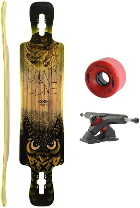 County Line Complete - Longboard Skateboard, Waterproof, Durable, Lightweight, by Moonshine Manufacturing (Firm Flex Complete with Trucks & Wheels)