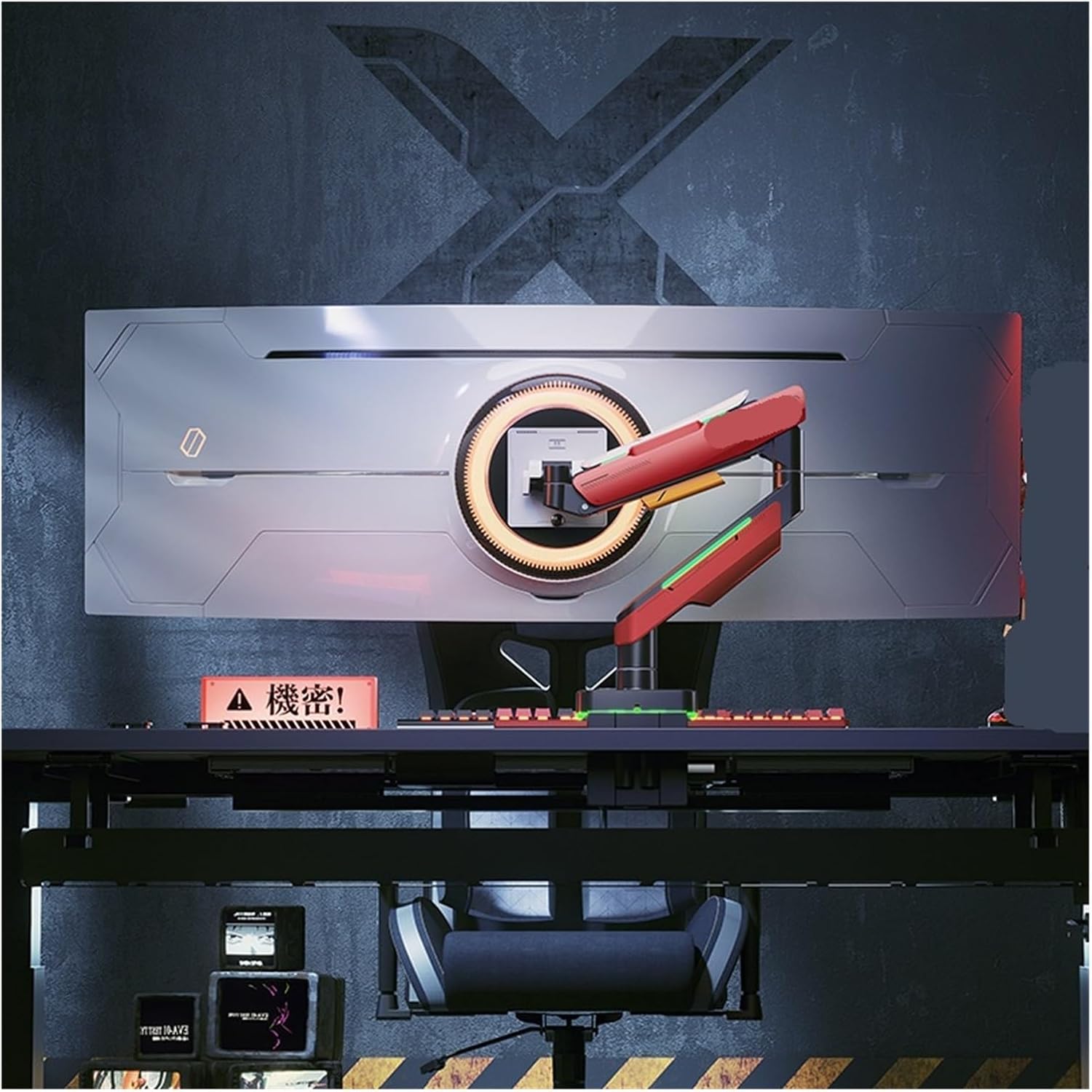 E-Sports Monitor Stand T18 Mechanical Cantilever Computer Screen Pneumatic Lifting and Rotating(Red)