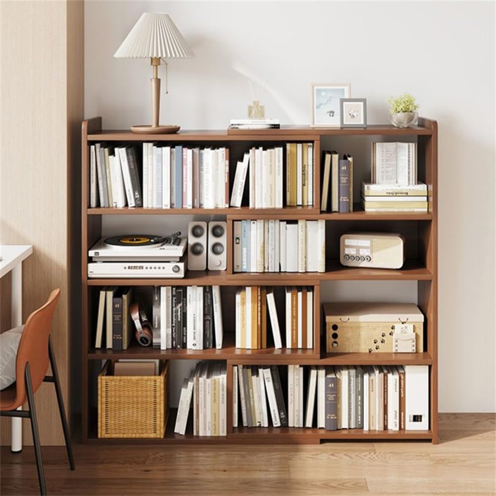 KWOKING Engineered Wood Modern Bookcase Standard Open Back Bookshelf Retractable Bookshelf Floor Rack Home Multi-Storey Study Storage Shelf Rack Storage Cabinet Nut-Brown 31