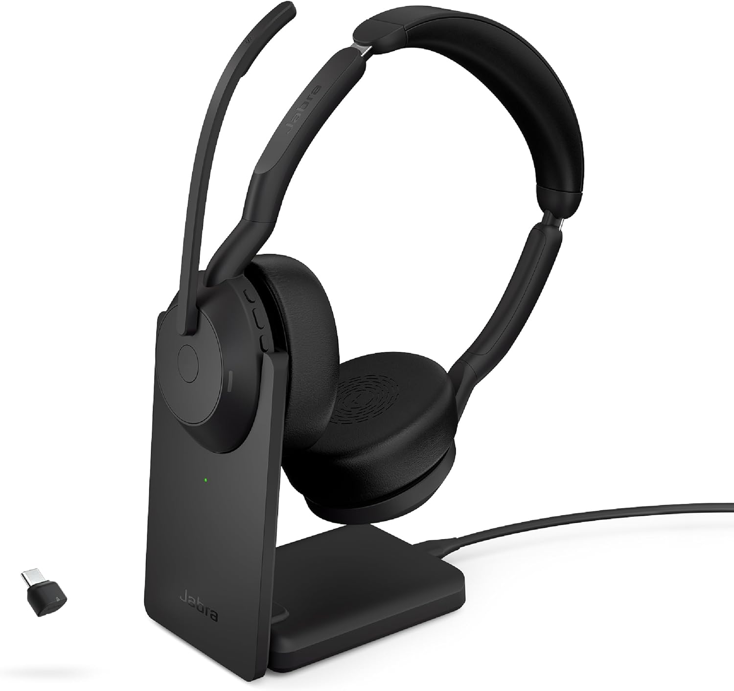 Jabra Evolve2 55 Stereo Wireless Headset - Charging Stand, AirComfort Technology, Noise-Cancelling Mics & Active Noise Cancellation - Works with UC Platforms Such as Zoom & Google Meet - Black