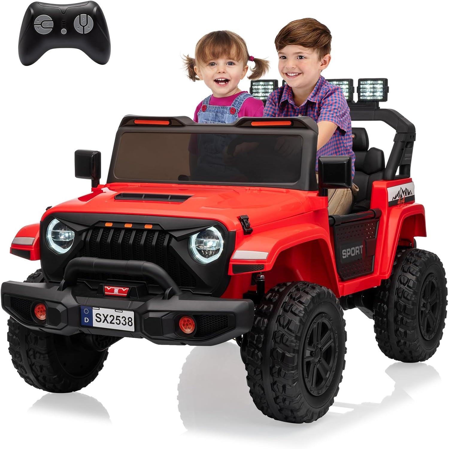 24V 2 Seater Ride on Car Truck, 4WD Kids Electric Vehicle with Remote Control, 44