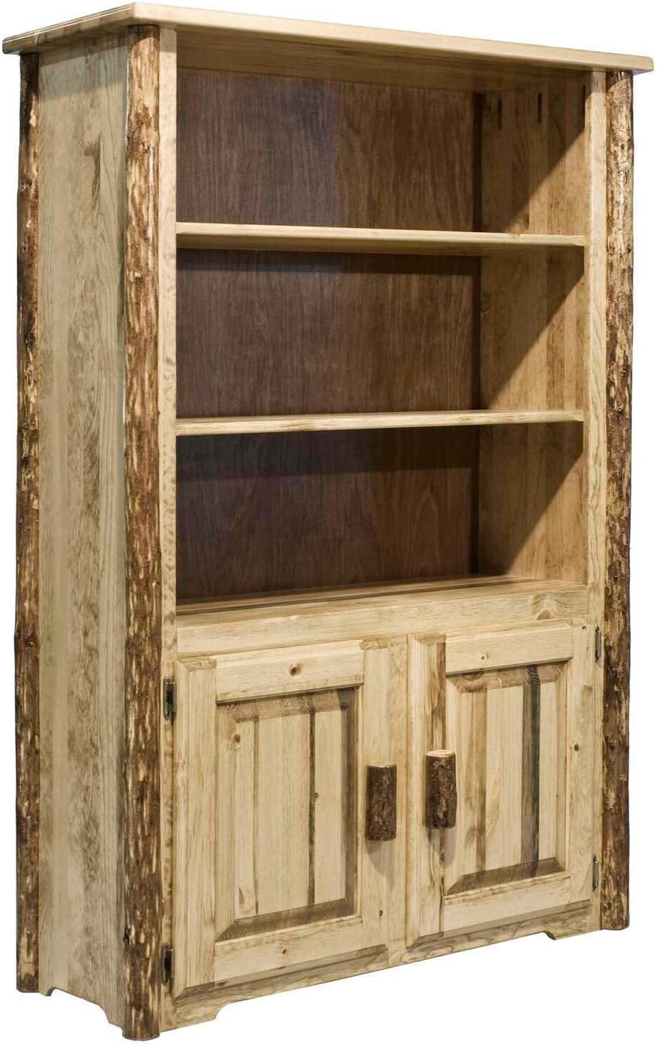 HomeStock Rustic Bookcase with Storage - Solid Wood Shelves, Natural Style, Door Mountable - 21