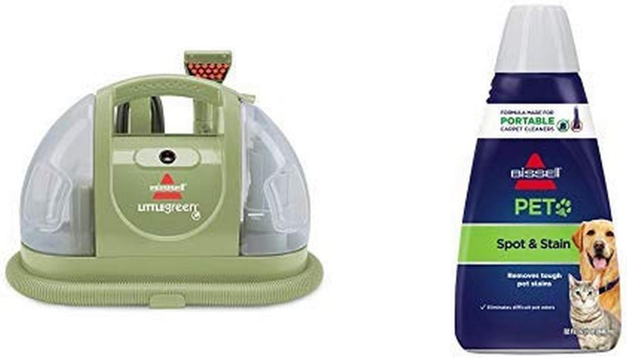 Bissell Multi-Purpose Portable Carpet and Upholstery Cleaner, 1400B, Green with Bissell 74R7 Pet Stain & Odor Portable Machine Formula, 32-Ounce, Fl Oz
