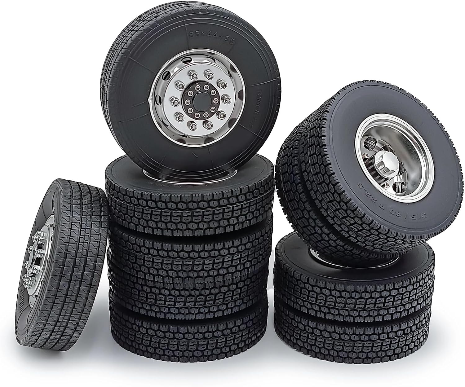 For Tamiya 6x6 1/14 6Pcs Metal Front Rear Wheel Rims And Rubber Tyre RC Truck Tractor Car Complete Set Models