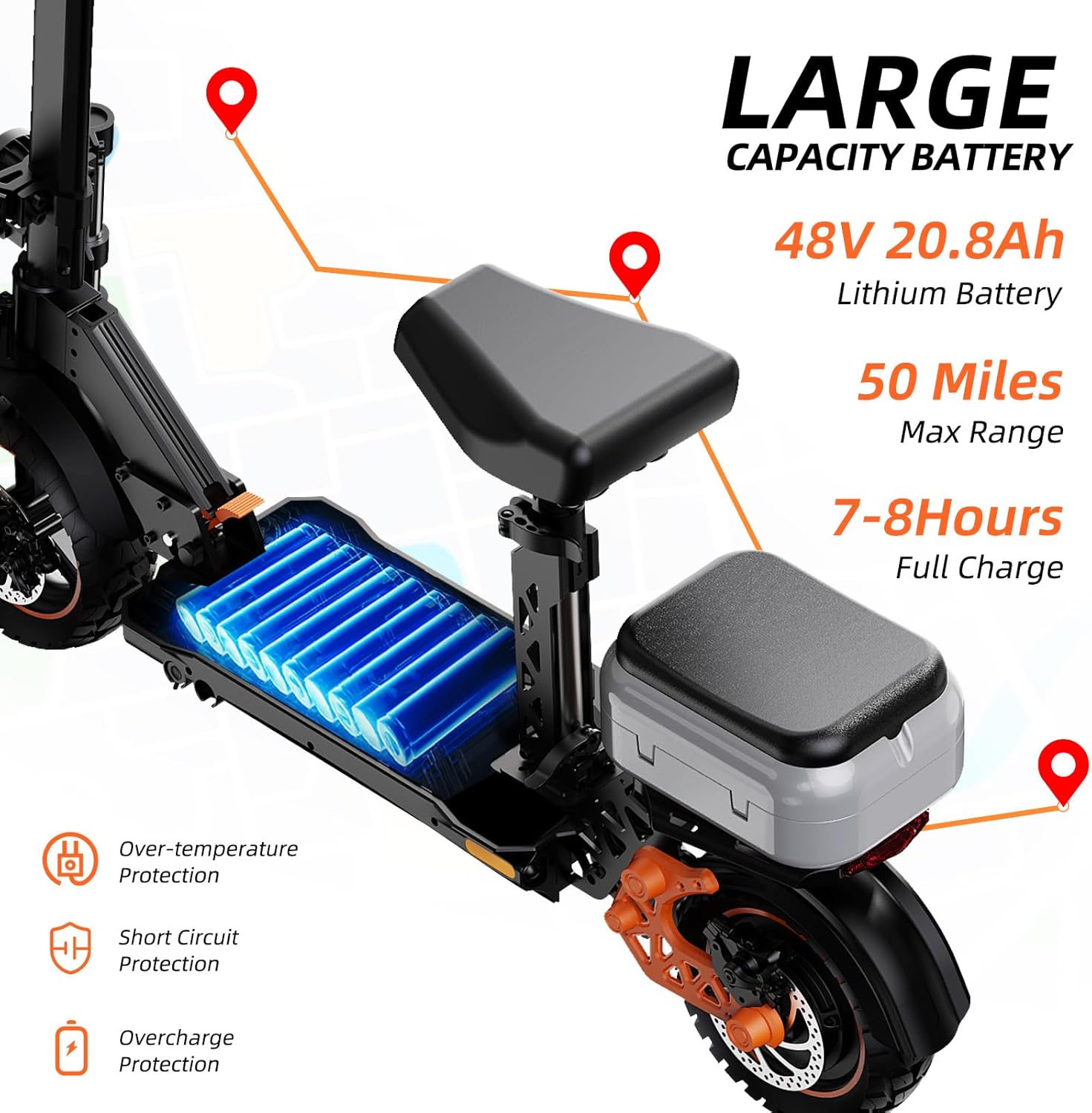 Ruitoo® Electric Scooter, 1000W/1600W/5600W Motor, Off Road Electric Scrooter Adults, 27/32/34/47Mph Top Speed, 28/35/44/50/53 Miles Max Range, Foldable E-Scooter Support Return