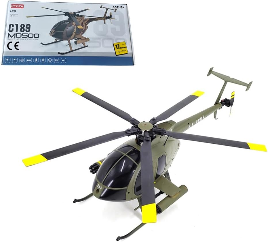 FunXylophy RC Helicopter for Adults, C189 Little Bird 2.4G 4CH Single-Rotor Military Helicopter RC Aircraft with Optical Flow Positioning and One-Key Take Off & Landing Functions (PNP Version)