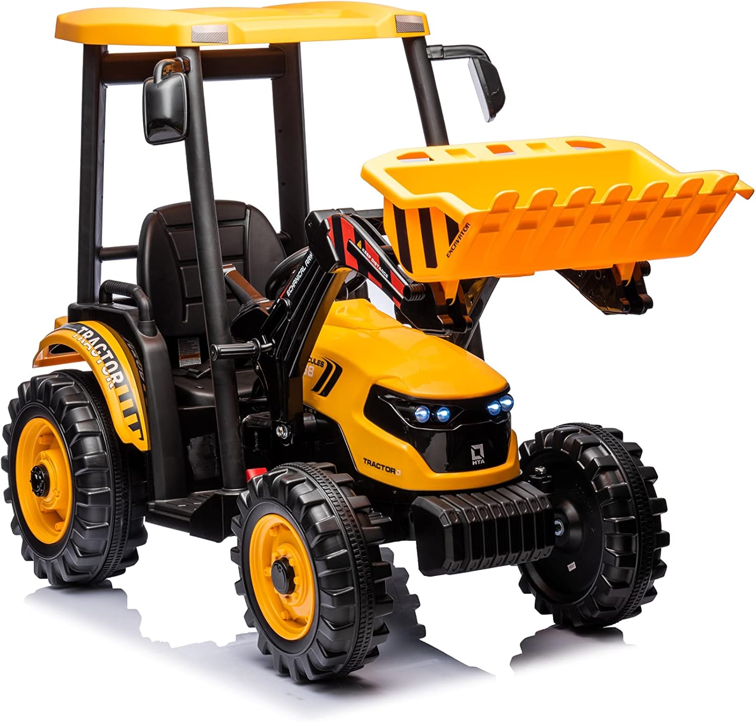 24V Kids Ride on Tractors with Parent Remote Control, Pedal Tractors with Working Loader and Backhoe Digger, Kids' Ride on Car Toys 24V Battery Powered Electric Vehicles with Trailer, Digger (Yellow)