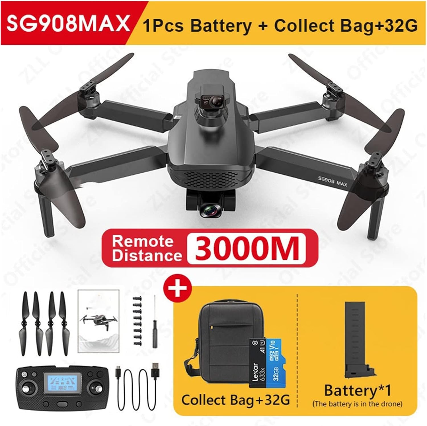 Drone Camera Drone Flight 3KM 4K HD RC Dron 3-Axis Gimbal Brushless Drones 5G WiFi GPS Professional Quadcopter One Key Take Off/Landing (Color : MAX-1B Size : 1) (Max 1b)