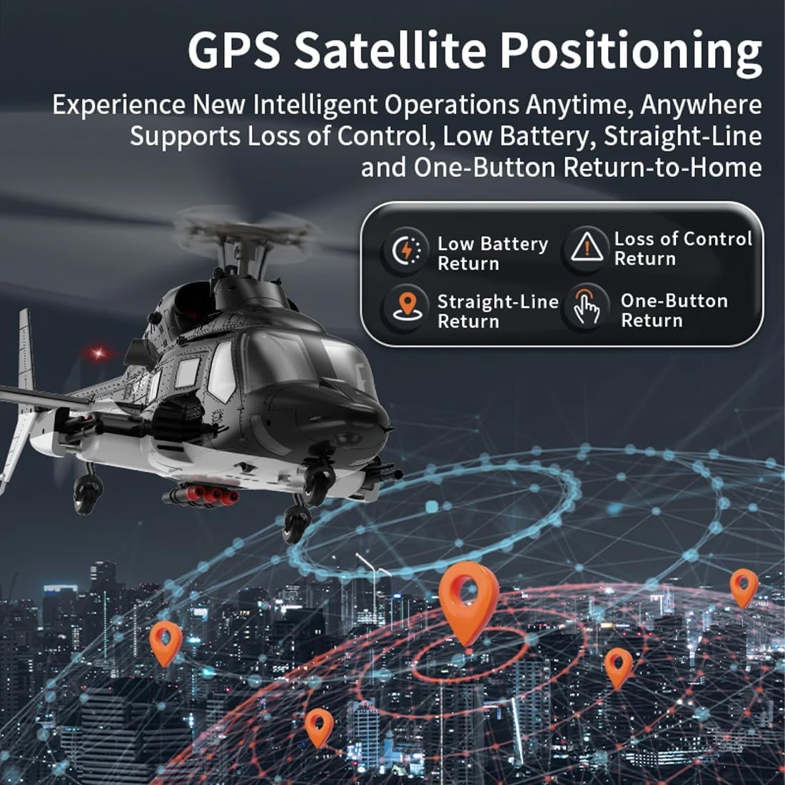 YU Xiang Air-Wolf Replica GPS RC Helicopter with Optical Flow Radar, F02S 1:34 Scale 8CH Dual Brushless Motors RC Helicopter with Telemetry Transmitter & Metal Servo for Pro Enthusiast - RTF