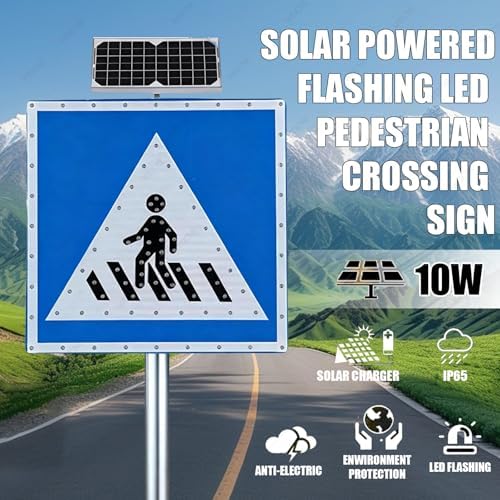 24-Inch Solar-Powered LED Pedestrian Crossing Sign, Rust-Proof Traffic Warning Sign, Flashing Street Safety Sign for Enhanced Visibility and Safety