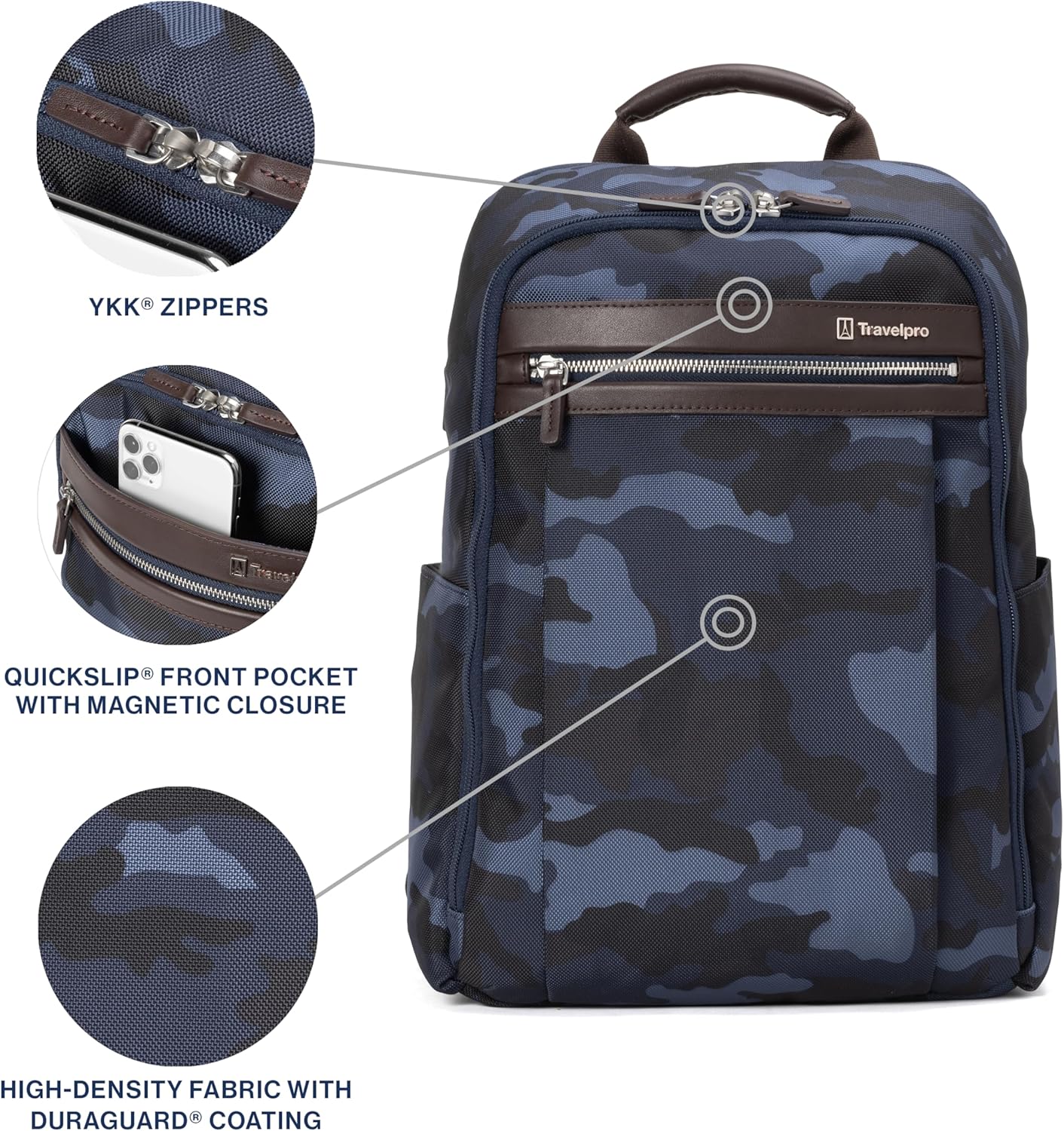 Travelpro Platinum Elite Slim Laptop Travel Backpack, Fits up to 16 Inch Laptop, Business, Water Resistant, Men and Women, Navy Camouflage