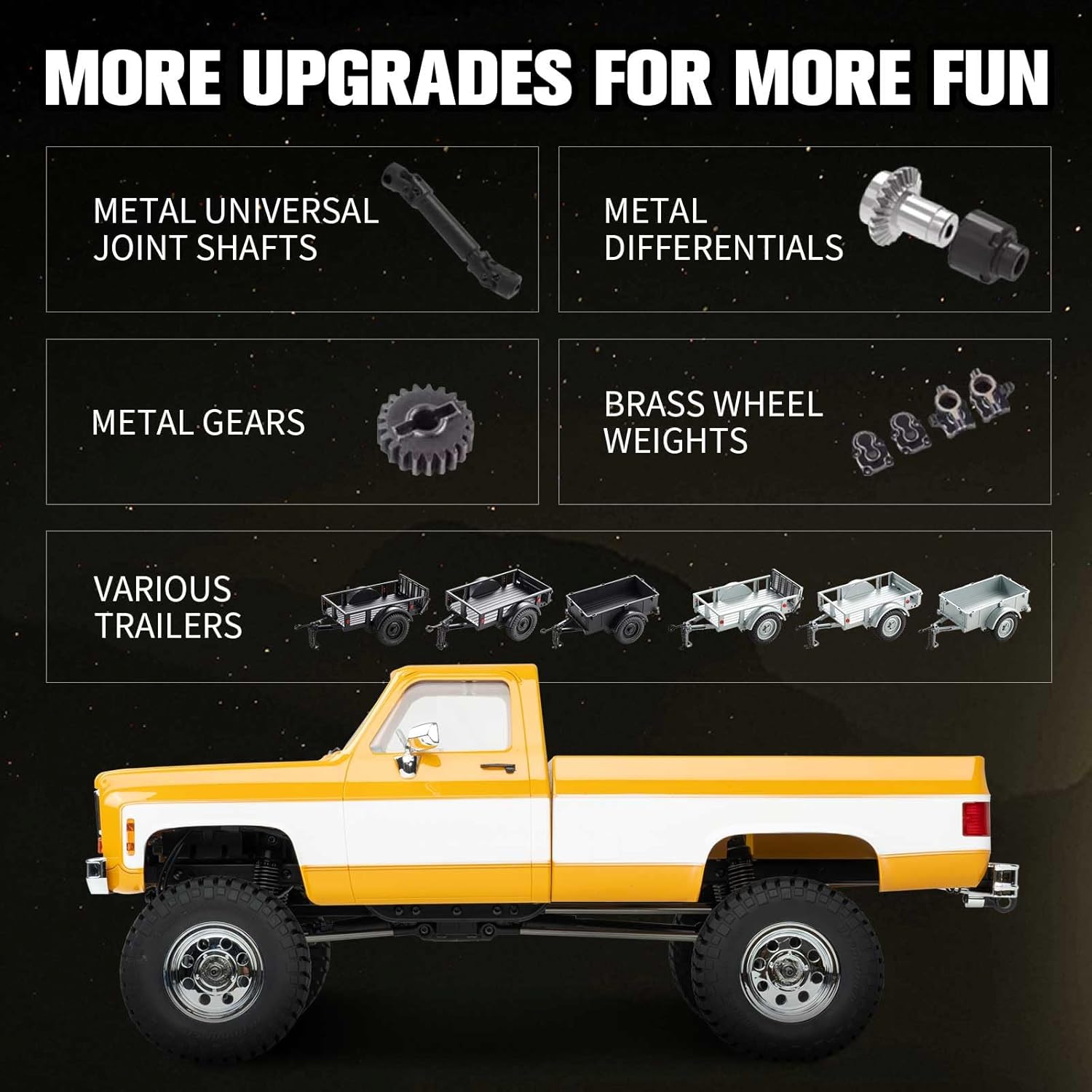 FCX18 FMS 1/18 Chevrolet K10 RC Truck, Officially Licensed 4WD RC Crawler 2 Speeds Switch with LED Lights, Off-Road RC Model for Adults (Black)