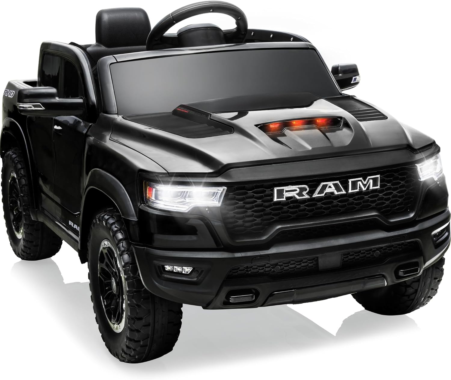 First Ride On 12V Licensed Ram 1500 Ride on Toy for Kids, Toddler Ride on Pickup Truck with Parent Remote Control, Electric Car for Kids with Truck Bed Storage, 3 Point Safety Belt (Black)