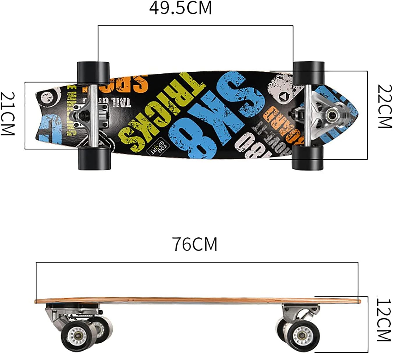 Four Wheel Skateboard Double Kick Maple Deck concave Cruiser Skateboard Complete Skateboard Suitable for Adults Teenagers and Children