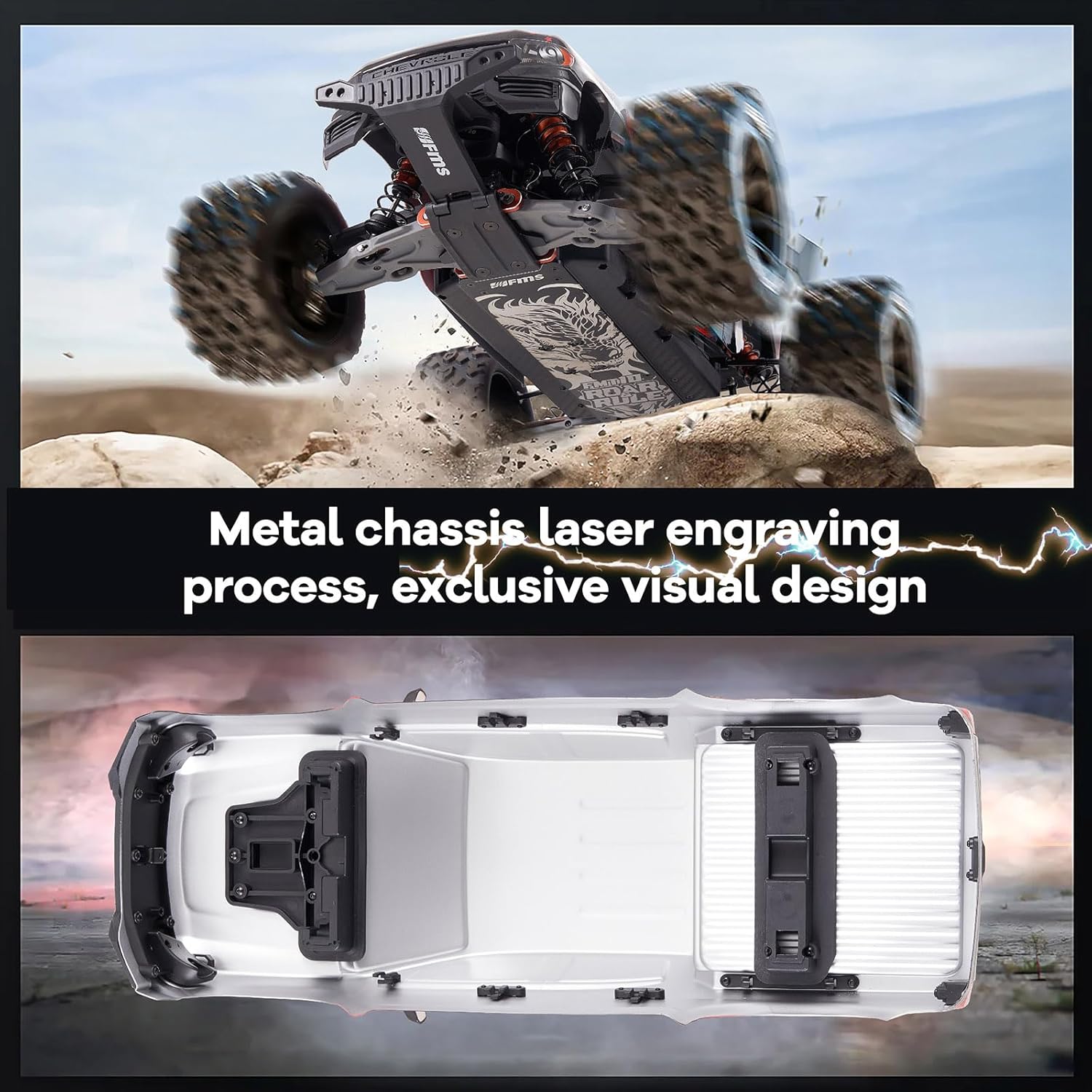 EAZYRC FMS FMT10 Chevrolet Colorado 1/10 RC Truck – Officially Licensed, 4WD Brushless Off-Road Monster Truck, FMT10 Chassis, 50MPH High-Speed All-Terrain RC Car, 4074 2000KV Motor, 120A ESC