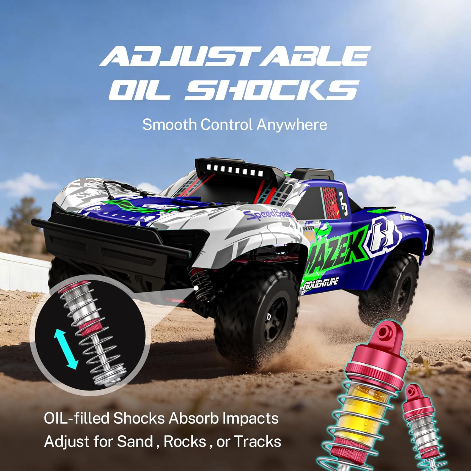 Hosim 1/10 Scale Brushless RC Cars for Adults Fast 62+ MPH, MAZEK 4x4 Off-Road Electric Remote Control Monster Truck, RTR with 3S Lipo Battery, 100A ESC, Waterproof Racing Buggy Blue