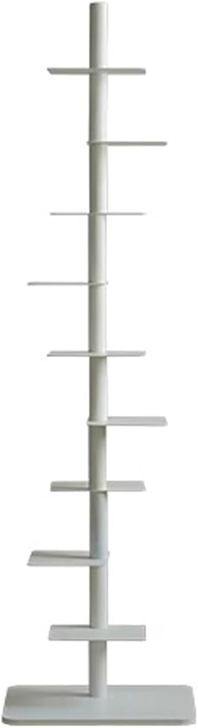 SYALEO Modern Open Invisible Bookshelf DIY Metal Spine Book Tower Nordic Vertical Shelf Bookcase Floor-Standing 9 Tier Display Storage Rack for Home Office, White