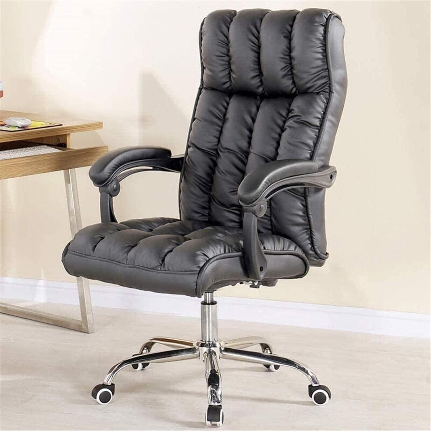 Lightweight Office Chair Home Boss Leather Chair Reclining Computer Office Chair Swivel Chair PU Leather 150 Reclining Footrest Kneeling Chair (Color : Khaki) (Color : Khaki) (Black)