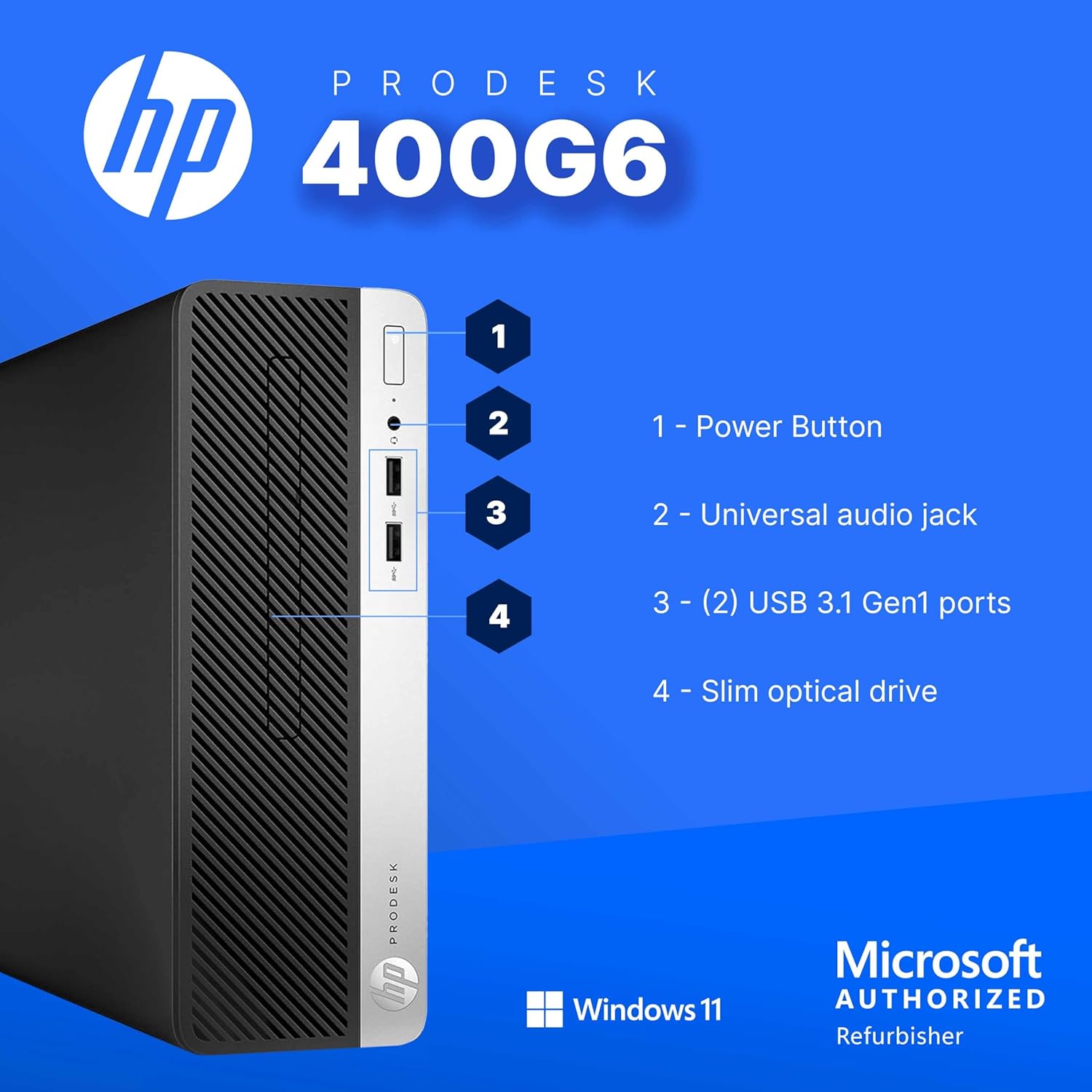 HP 400G6 ProDesk Desktop PC | Windows 11 Pro | Intel i5-8500 | 16GB RAM - 250GB NVME + 500GB SSD | 22
