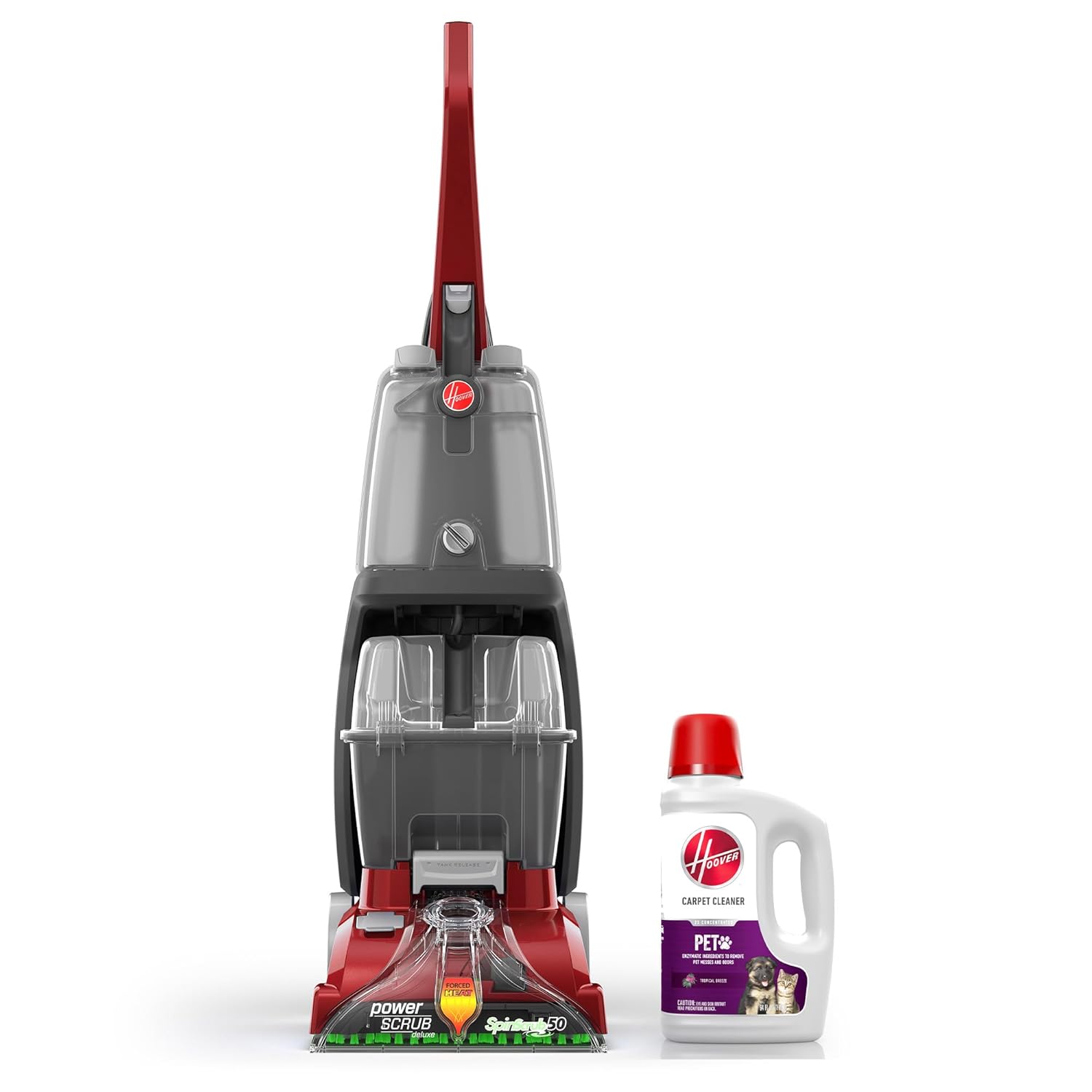 Hoover Power Scrub Deluxe Carpet Cleaner Machine with Paws & Claws Carpet Cleaning Solution (64oz), FH50150, AH30925