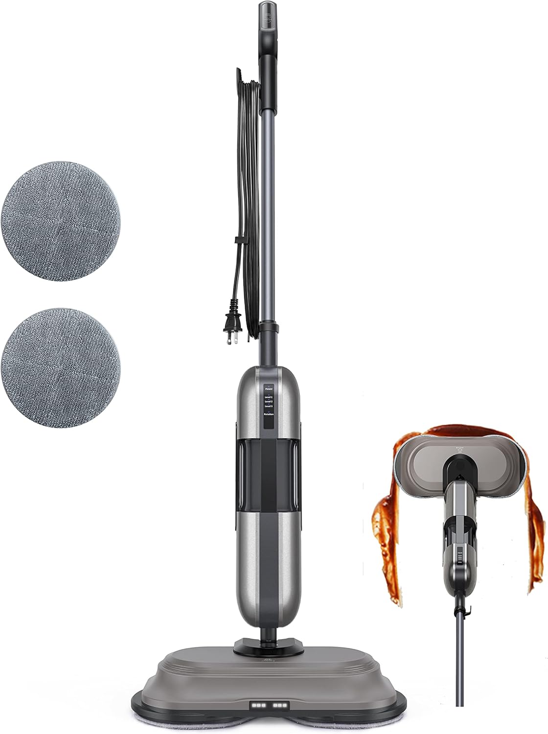 Steam Mop,Aspiron 1100W Electric Spin Scrub Steam Mop,Handle Control 3 Steam Modes Steam Cleaner,110℃/ 230℉ Steam,410ml Water Tank,LED Light,Steamer for Marble Floor Hardwood Tile Laminate