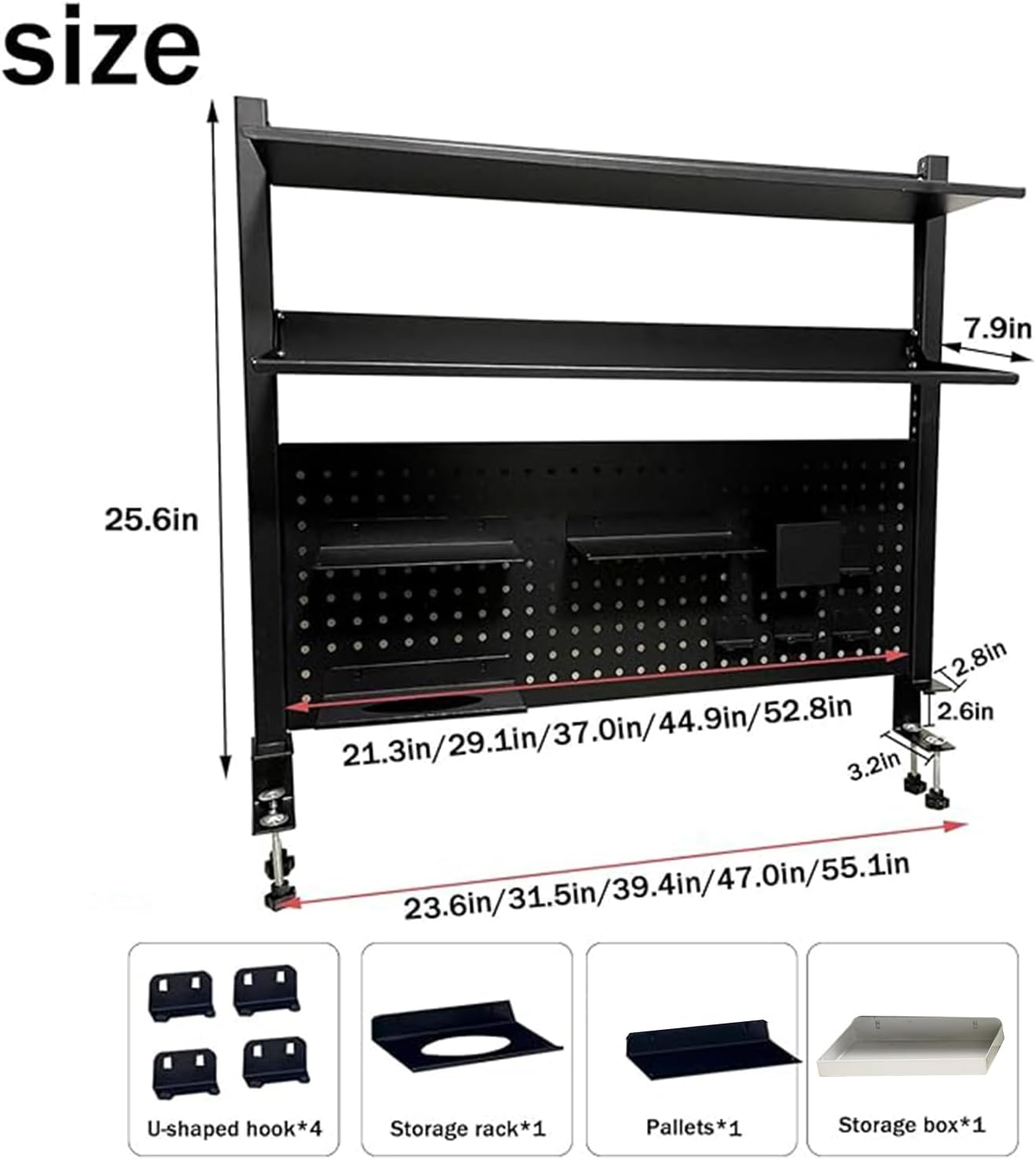 51in Clamp on Desk Organizer Shelf, Desk Extender with Pegboard, Gaming/Computer Desk Accessories with Shelf, Privacy Panel for Office, Clamp-on Desktop Shelving System (Black, 51in/140cm)