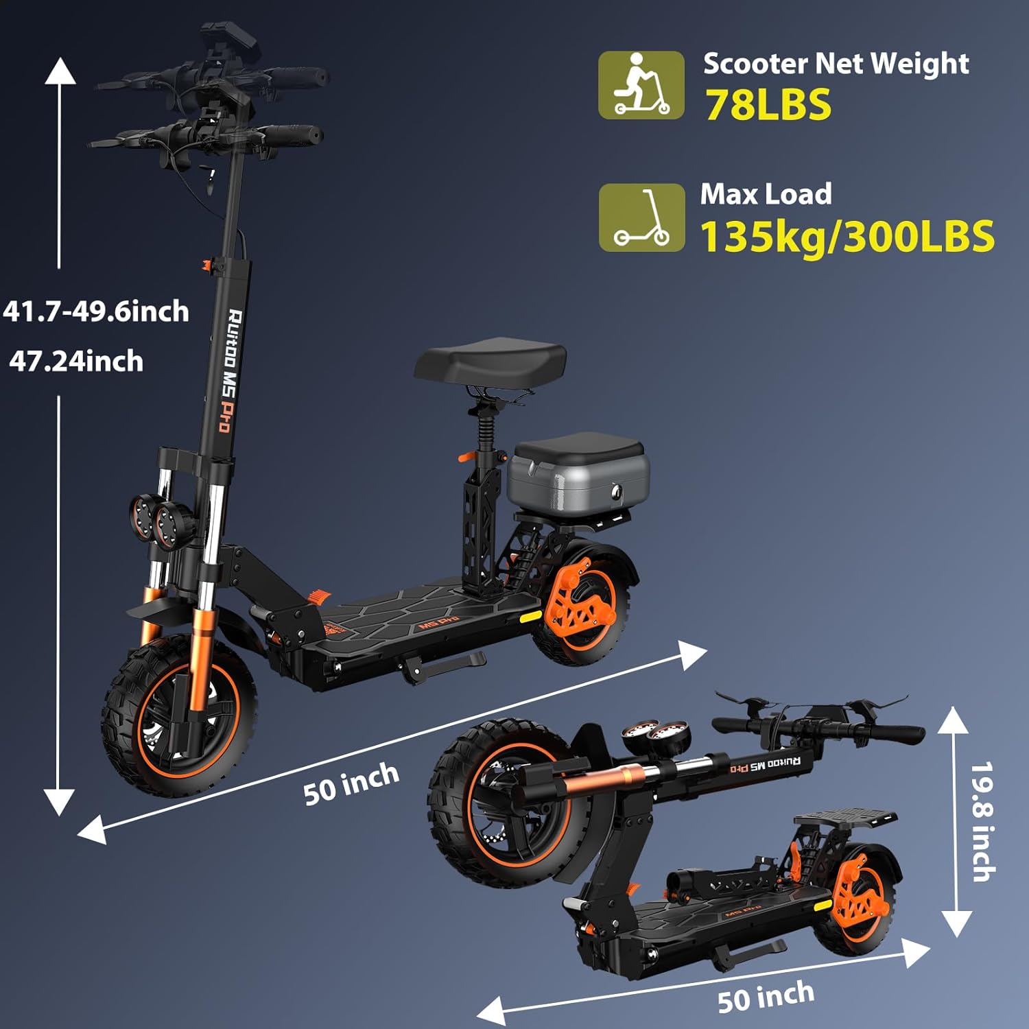 Electric Scooter Adults 1600/2000W Motor 50 Miles Long Range & 30/35 MPH Top Speed 10